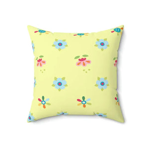 Yellow Throw Pillow - Colorful Flowers Polyester Square - Dipaliz - Pillows