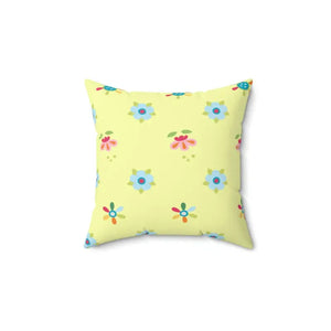 Yellow Throw Pillow - Colorful Flowers Polyester Square - Dipaliz - Pillows