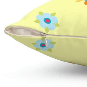 Yellow Throw Pillow - Colorful Flowers Polyester Square - Dipaliz - Pillows