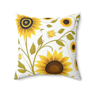 Large Yellow Sunflowers Square Pillow - Cozy Spun Polyester - Dipaliz - Throw Pillows