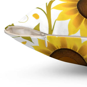 Large Yellow Sunflowers Square Pillow - Cozy Spun Polyester - Dipaliz - Throw Pillows