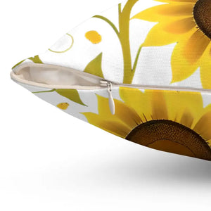 Large Yellow Sunflowers Square Pillow - Cozy Spun Polyester - Dipaliz - Throw Pillows