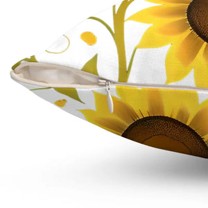 Large Yellow Sunflowers Square Pillow - Cozy Spun Polyester - Dipaliz - Throw Pillows