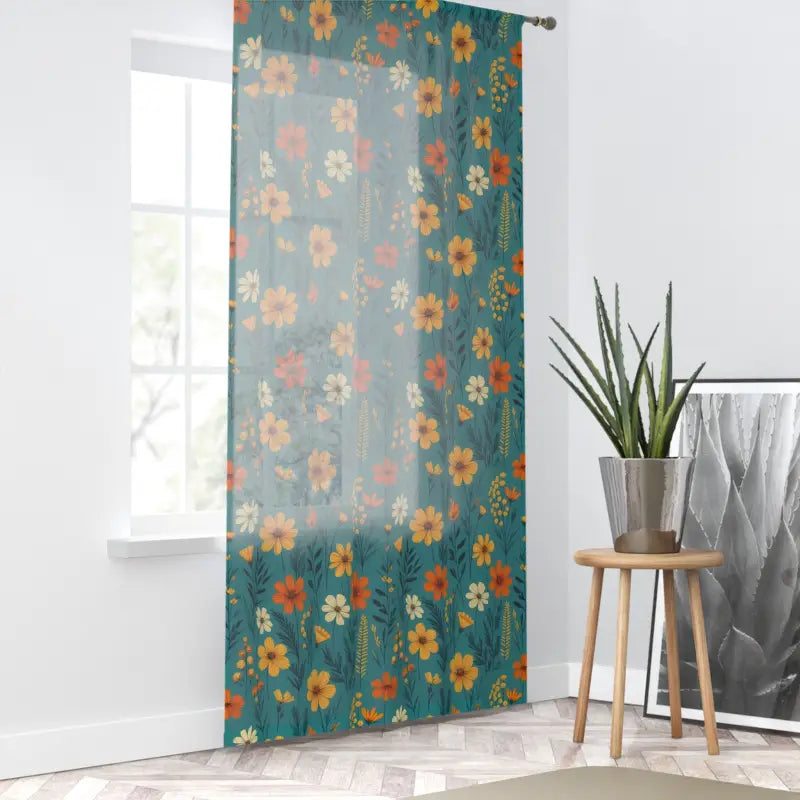 Brighten your Home with Orange Wildflower Curtains - Sheer / White / 50’’ × 84’’ Decor