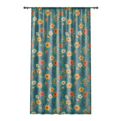 Brighten your Home with Orange Wildflower Curtains - Sheer / White / 50’’ × 84’’ Decor