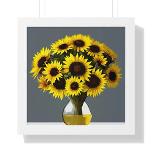 Framed Vertical Poster - Golden Sunflowers Burst of Joy - Dipaliz - 16″ x / White - Posters Prints & Visual Artwork