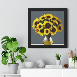 Framed Vertical Poster - Golden Sunflowers Burst of Joy - Dipaliz - Posters Prints & Visual Artwork