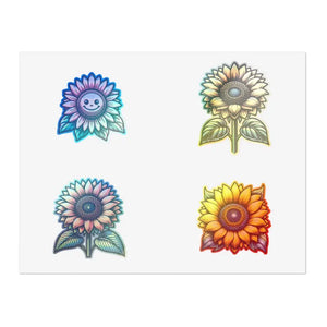 Large Sunflowers Sticker Sheets - Bold Vibrant Decals - Dipaliz - 11’’ × 8.5’’ / Holographic / Die-cut - Decorative