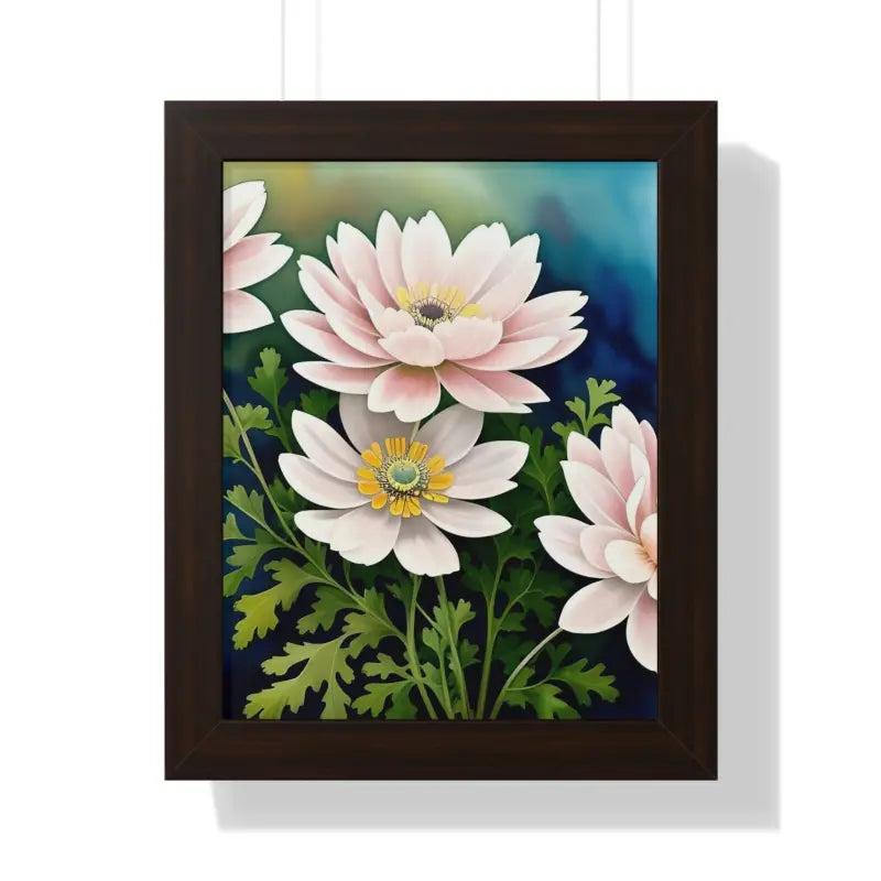 Elevate your Space with White Flowers Framed Vertical Poster - 11’’ x 14’’ / Walnut