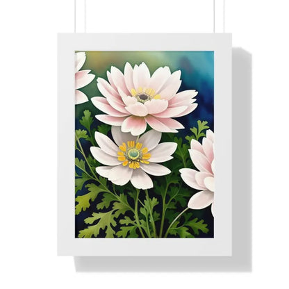 Elevate your Space with White Flowers Framed Vertical Poster - 12″ x 16″