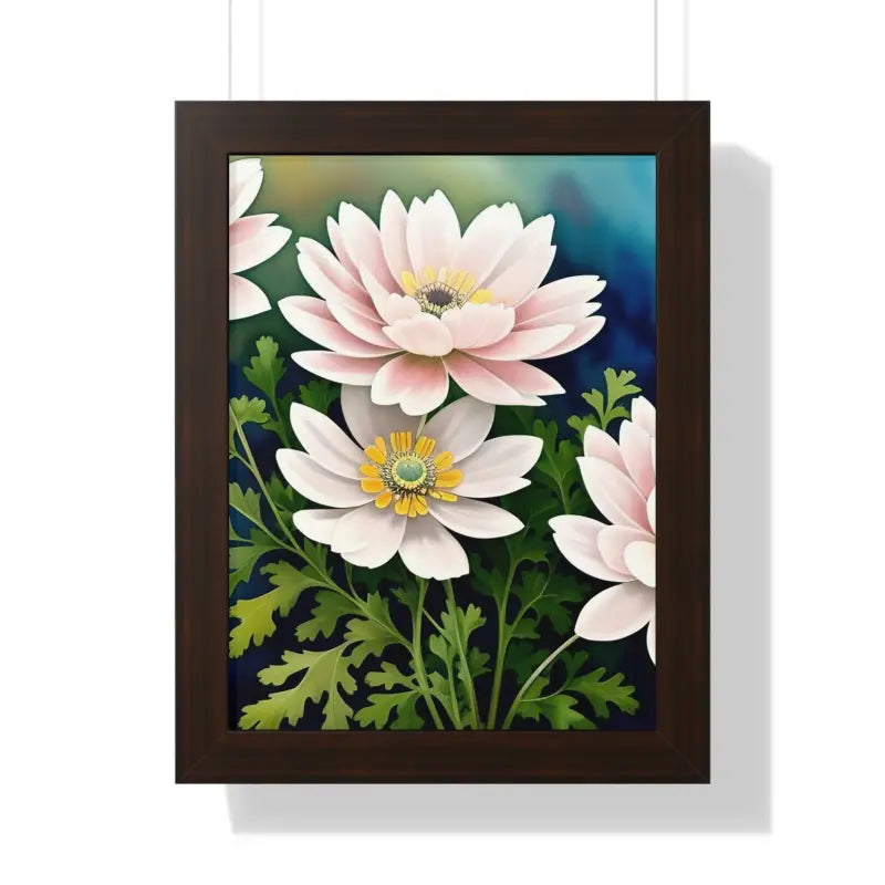 Elevate your Space with White Flowers Framed Vertical Poster - 12″ x 16″ / Walnut