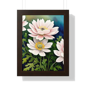 Framed Vertical Poster White Flowers Nature Art - Dipaliz - 12″ x 16″ / Walnut - Posters Prints & Visual Artwork