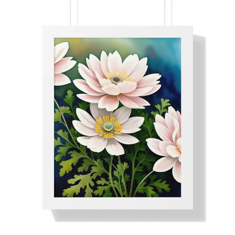 Elevate your Space with White Flowers Framed Vertical Poster - 16″ x 20″