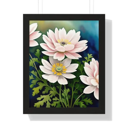 Elevate your Space with White Flowers Framed Vertical Poster - 16″ x 20″ / Black