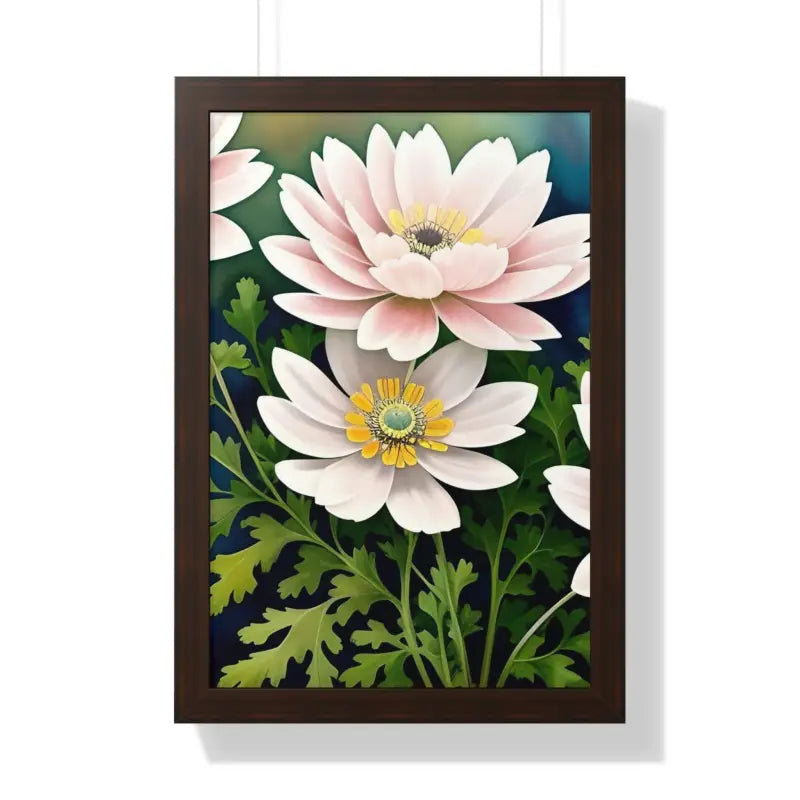 Elevate your Space with White Flowers Framed Vertical Poster - 16″ x 24″ / Walnut