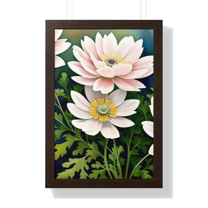 Framed Vertical Poster White Flowers Nature Art - Dipaliz - 16″ x 24″ / Walnut - Posters Prints & Visual Artwork