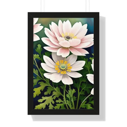 Elevate your Space with White Flowers Framed Vertical Poster - 16″ x 24″ / Black