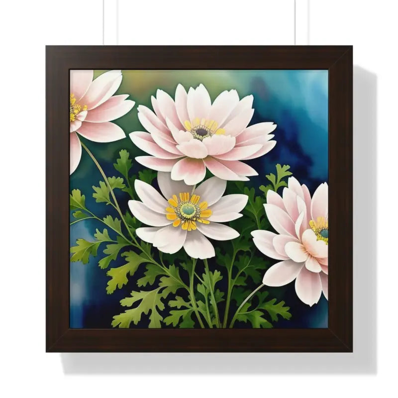 Elevate your Space with White Flowers Framed Vertical Poster - 16″ x / Walnut