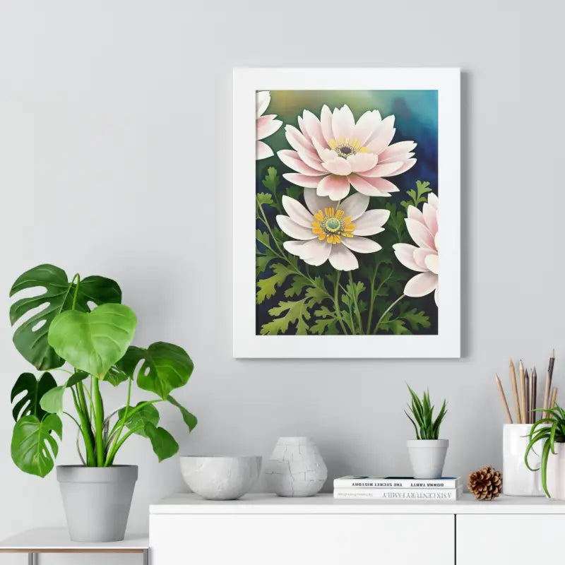 Elevate your Space with White Flowers Framed Vertical Poster