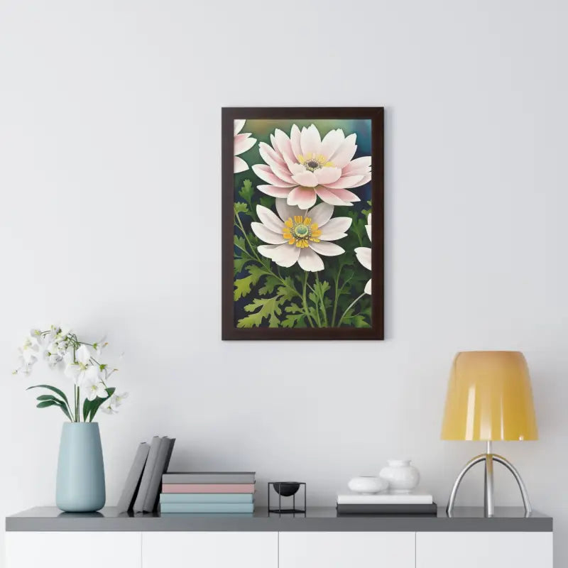 Elevate your Space with White Flowers Framed Vertical Poster