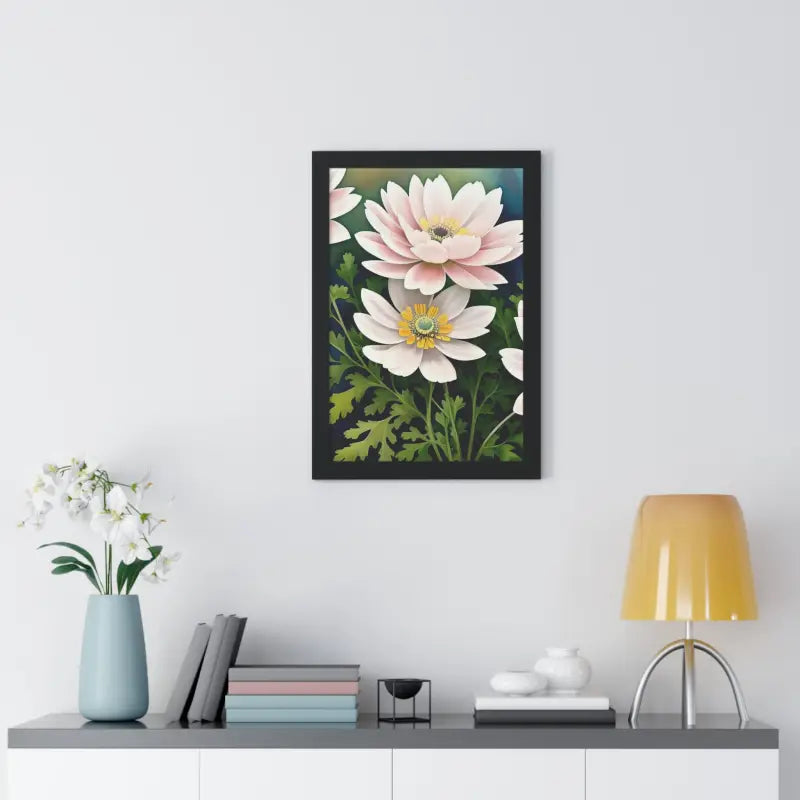 Elevate your Space with White Flowers Framed Vertical Poster