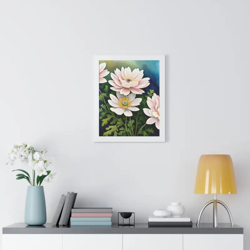 Elevate your Space with White Flowers Framed Vertical Poster