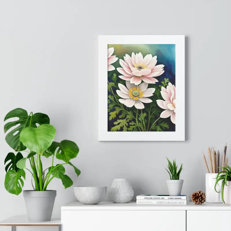 Elevate your Space with White Flowers Framed Vertical Poster