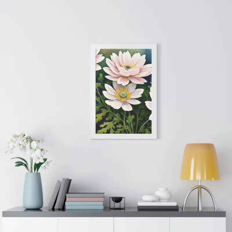 Elevate your Space with White Flowers Framed Vertical Poster