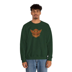 Brown Heraldic Eagle Crewneck Sweatshirt, Vintage Crest Graphic - Sweatshirts