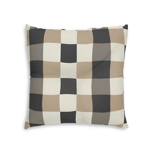 Buffalo Check Tufted Floor Pillow - Beige Gray Square - Dipaliz - Throw Pillows