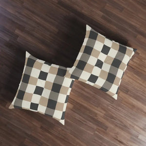 Buffalo Check Tufted Floor Pillow - Beige Gray Square - Dipaliz - Throw Pillows