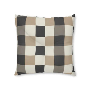 Buffalo Check Tufted Floor Pillow - Beige Gray Square - Dipaliz - Throw Pillows