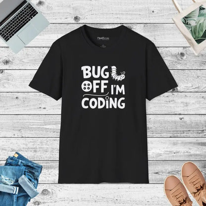 Bug off I’m Coding Unisex Programmer Tee - Soft Cotton T-shirt - Black / s T-shirt