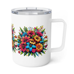 White Blossom Bliss Insulated Mug - Stainless 10oz - Dipaliz - Mugs