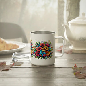 White Blossom Bliss Insulated Mug - Stainless 10oz - Dipaliz - Mugs