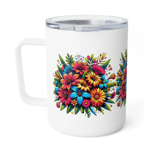 White Blossom Bliss Insulated Mug - Stainless 10oz - Dipaliz - Mugs