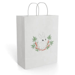 Paper Gift Bag - Hand-drawn Bunny Rabbit Design - Dipaliz - 10’’ x 13’’ / White / Gifts Online