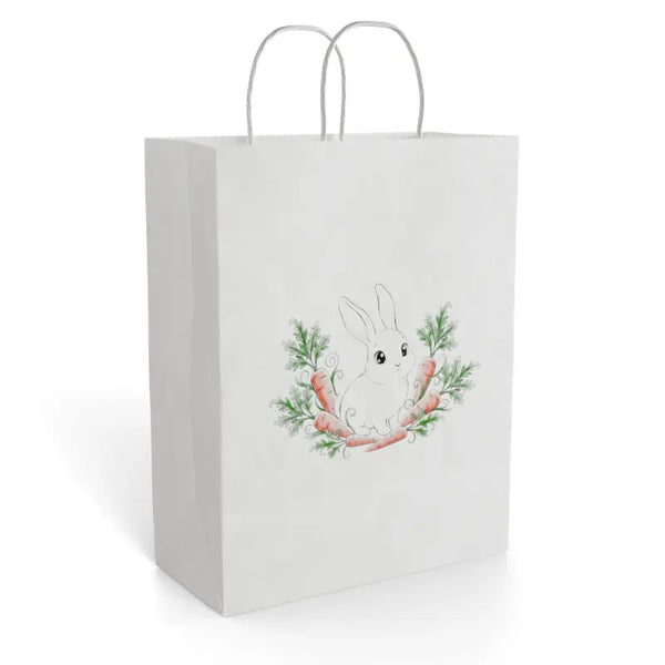 Paper Gift Bag - Hand-drawn Bunny Rabbit Design - Dipaliz - 10’’ x 13’’ / White / Gifts Online