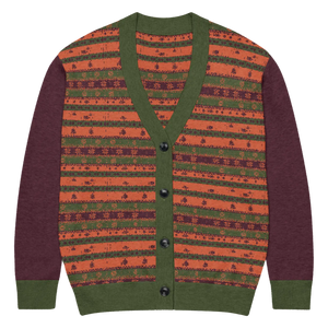 Burgundy Green Striped Jacquard Knit Cardigan - Dipaliz - Cardigans
