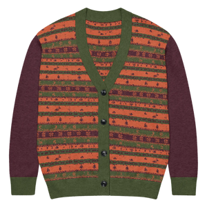 Burgundy Green Striped Jacquard Knit Cardigan - Dipaliz - Cardigans