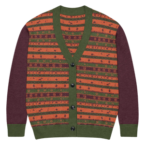 Burgundy Green Striped Jacquard Knit Cardigan - Dipaliz - Cardigans