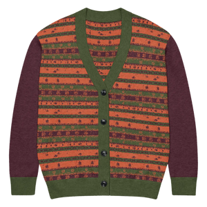 Burgundy Green Striped Jacquard Knit Cardigan - Dipaliz - Cardigans