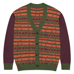 Burgundy Green Striped Jacquard Knit Cardigan - Dipaliz - Cardigans