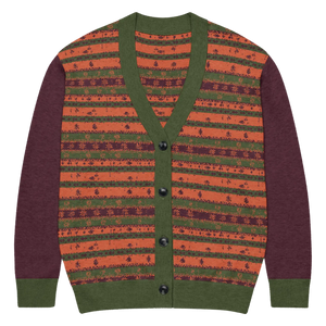 Burgundy Green Striped Jacquard Knit Cardigan - Dipaliz - Cardigans