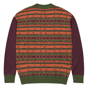 Burgundy Green Striped Jacquard Knit Cardigan - Dipaliz - Cardigans