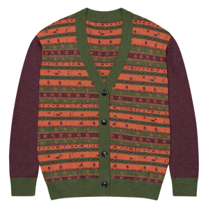 Burgundy Green Striped Jacquard Knit Cardigan - Dipaliz - Cardigans