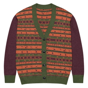 Burgundy Green Striped Jacquard Knit Cardigan - Dipaliz - Cardigans