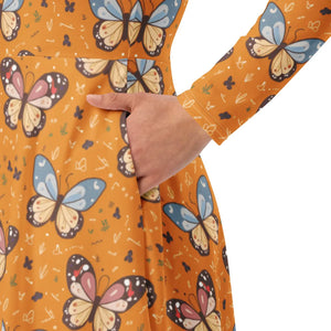 Long Sleeve Midi Dress Butterflies Polyester - Dipaliz - Dresses - Xs