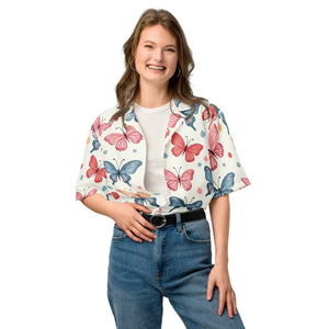 Eco Butterfly Moisture Wicking Recycled Polyester Button - Dipaliz - Shirts - 2xs