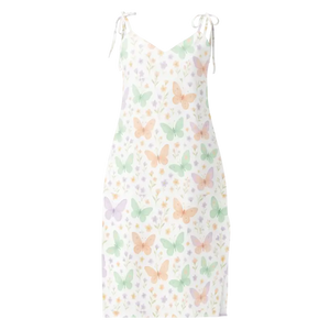 Butterflies Pattern Midi Dress Built-in Bra Support - Dipaliz - Xs - Dresses
